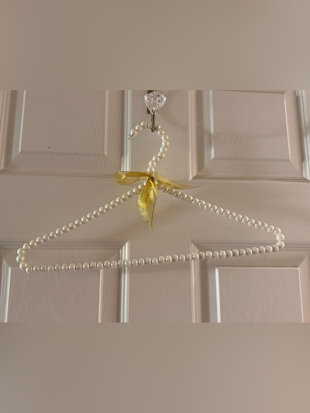 Pearl-Beaded Decorative Hanger with Gold Ribbon